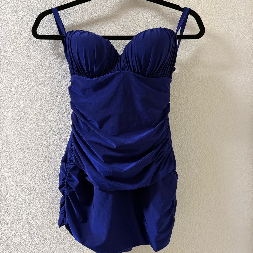 Elegant Blue Ruched Swimsuit